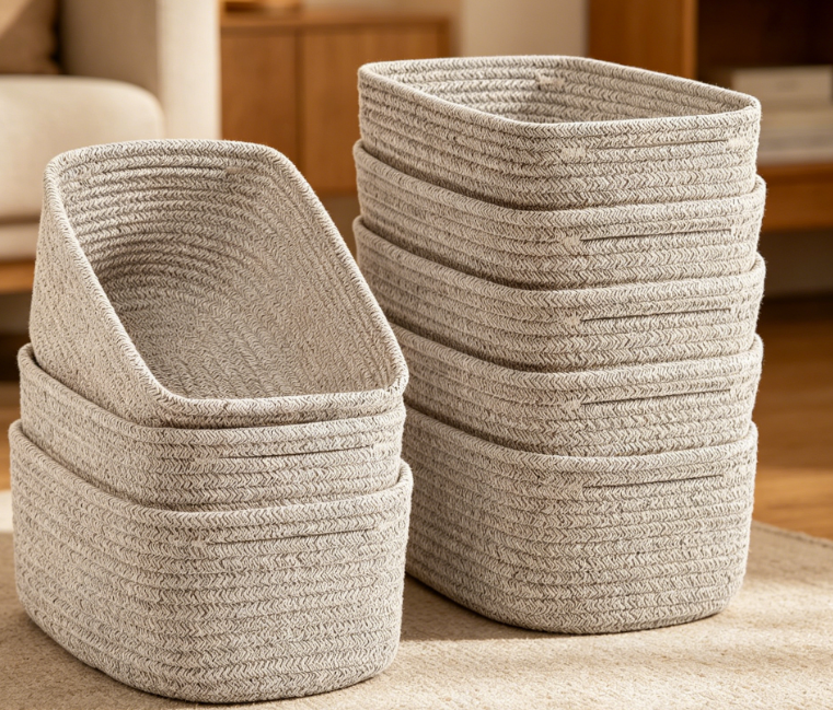 8 Piece Woven Rope Storage Basket Set – Bathroom & Closet Organizer Image 2