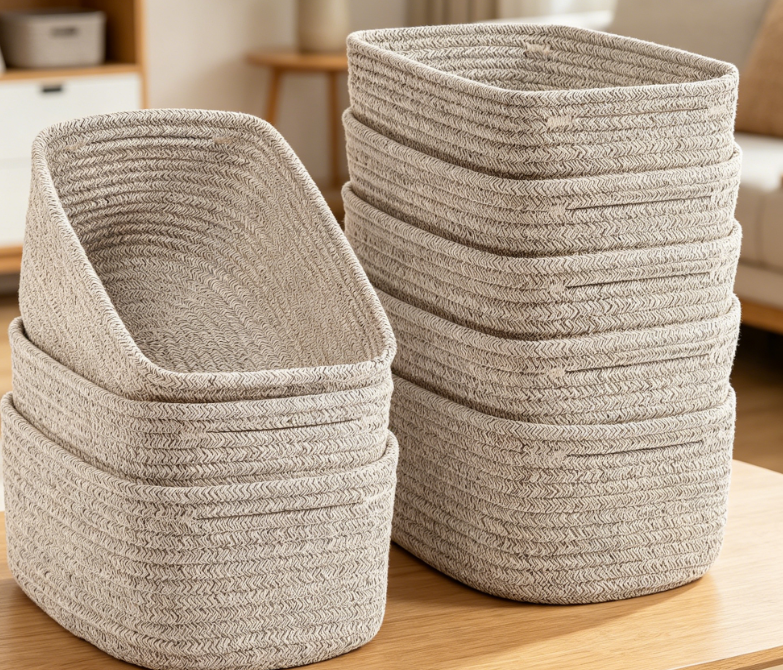 8 Piece Woven Rope Storage Basket Set – Bathroom & Closet Organizer
