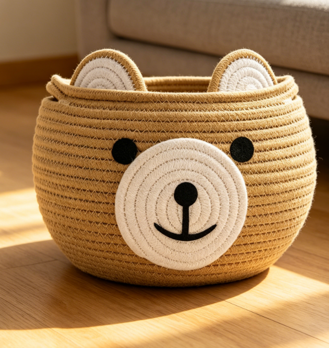 Bear Shaped Cotton Rope Woven Basket – Kids' Toy Storage