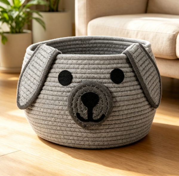 Dog Shaped Woven Storage Basket – Gray – Toy & Laundry Bin