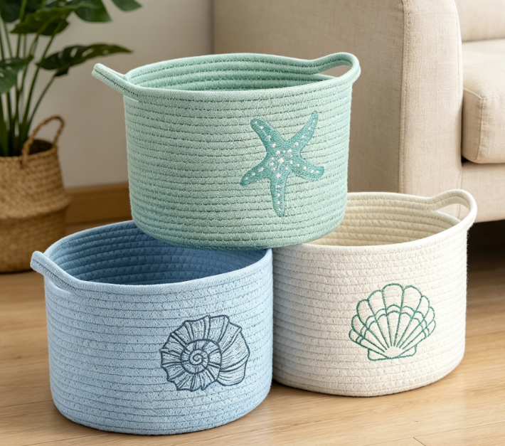 Coastal Style Woven Basket — Toy & Clothing Storage Image 2