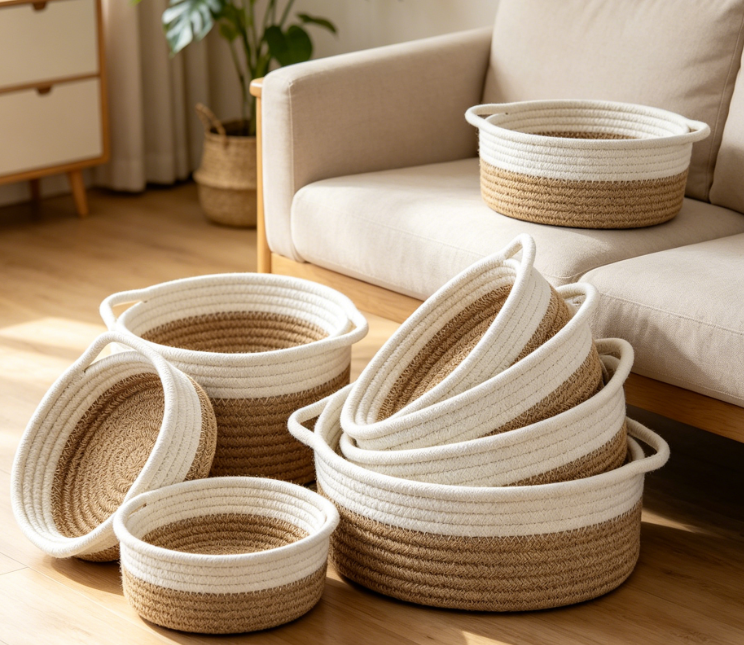 Round Woven Basket 5 Piece Set — Sundries & Toy Storage