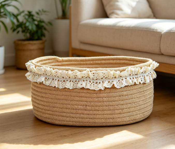 Jute Woven Storage Basket — Shelf Decor & Organizer