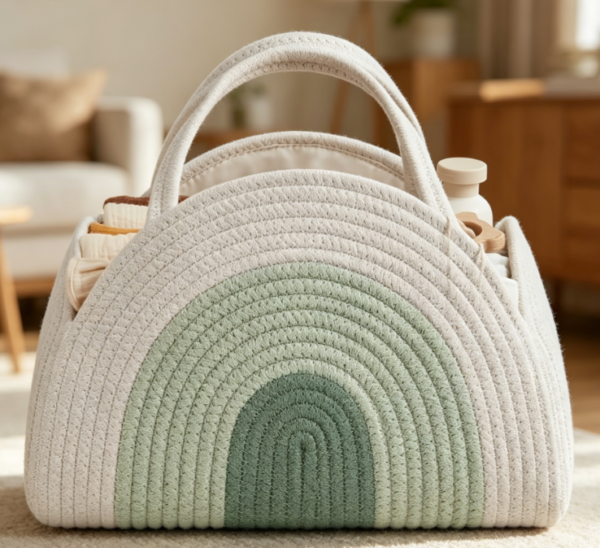 Mint & Rainbow Cotton Rope Basket — High Capacity Storage