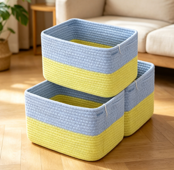 Rainbow Woven Basket 3 Piece Set — Toy & Blanket Storage Image 2