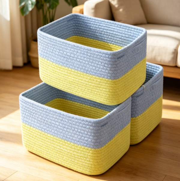 Rainbow Woven Basket 3 Piece Set — Toy & Blanket Storage