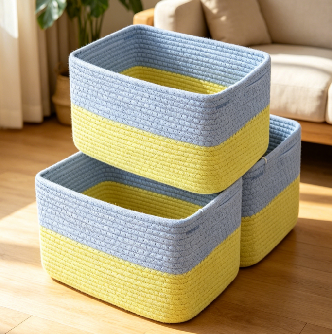 Rainbow Woven Basket 3 Piece Set — Toy & Blanket Storage