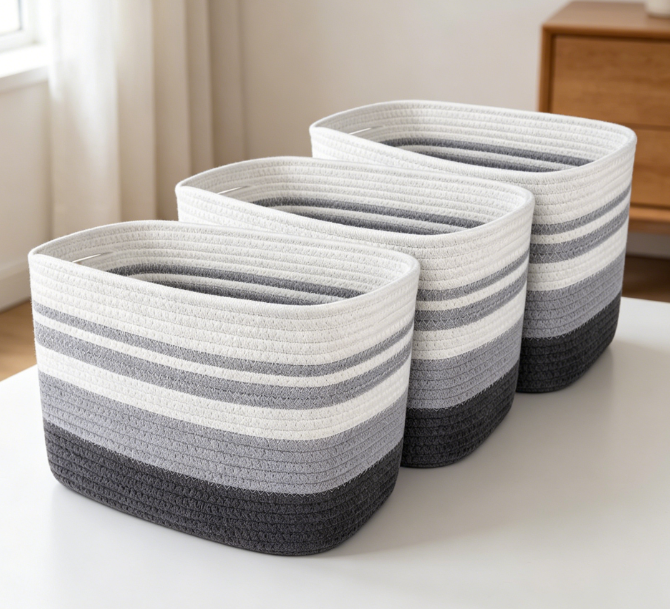 Gray Cotton Rope Storage Set for Laundry & Blankets (3 Piece Set) Image 2