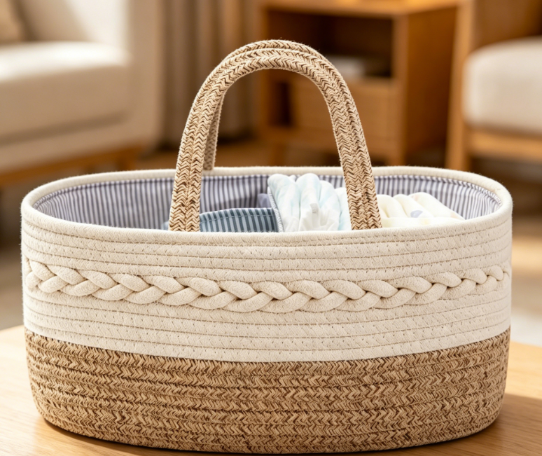 Portable Woven Storage Basket with Dividers – Car Organizer Image 2